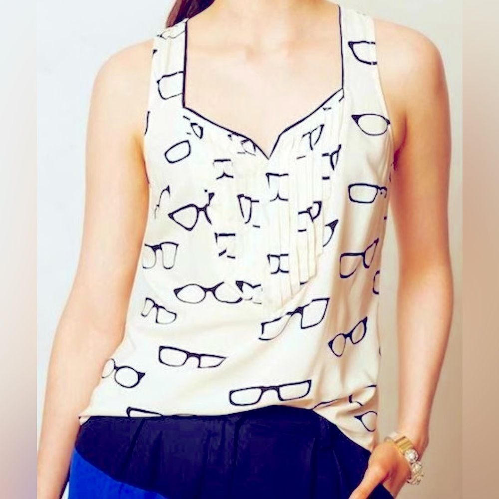Anthropologie Maeve Cream Top with Black glasses 👓 Size 2.  Super cute!